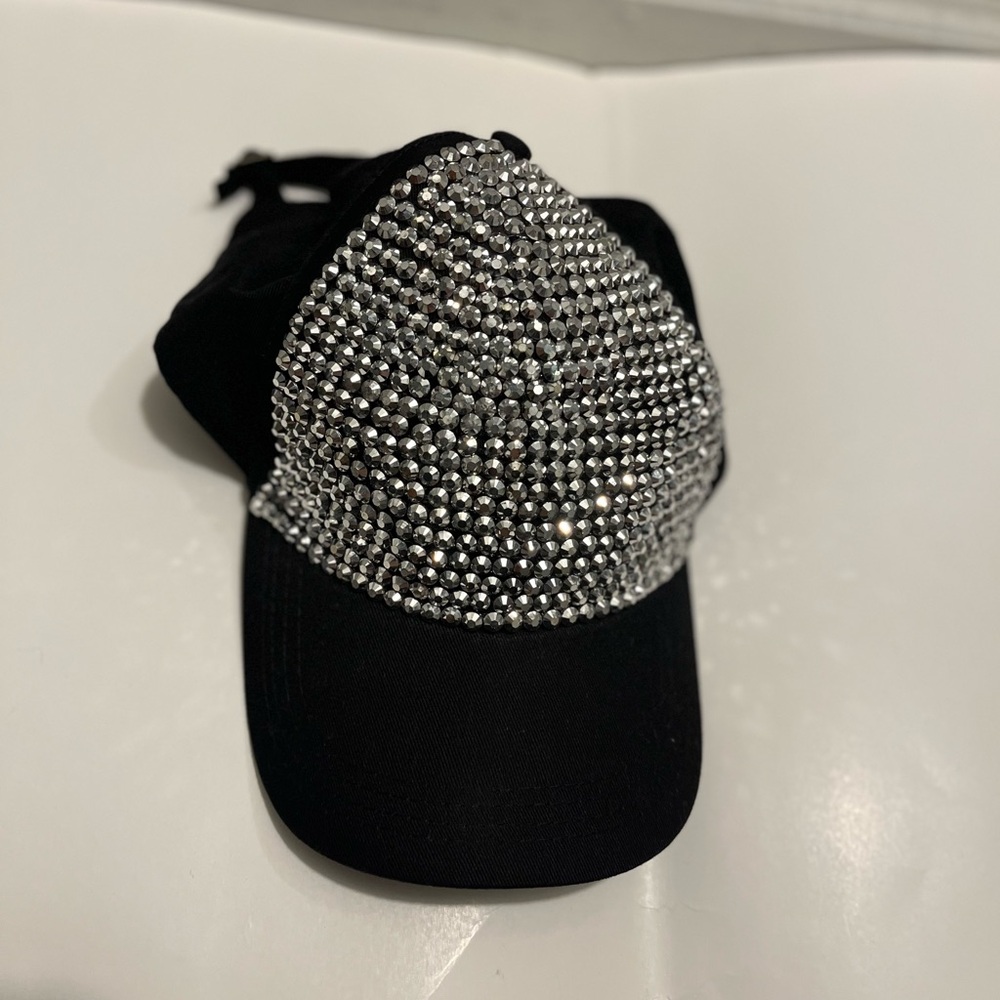 Rhinestone Embellished Black Cap